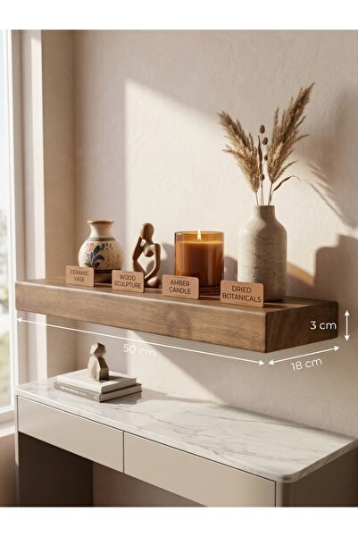 mutoz Masif Ahşap Gizli Bağlantılı Dekoratif Duvar Rafı