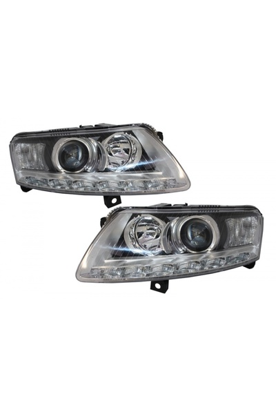 tuningset Faruri Xenon LED DRL compatibile cu Audi A6 C6 4F 04.2004-2008 Crom...