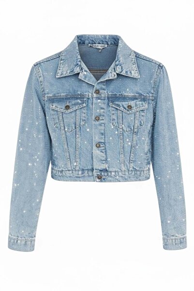 Miss Poem Γυναικείο μπουφάν τζιν με λεπτομέρειες από μπλε πέτρα Κοντό