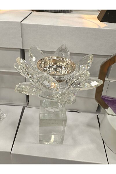 AXS Crystal lotus flower incense burner, transparent crystal with a square base