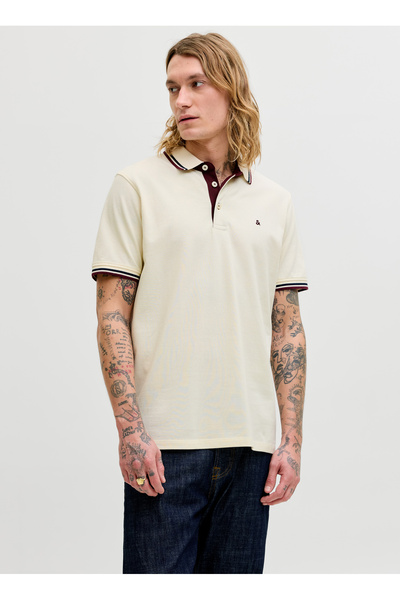 Jack & Jones Ekru Erkek Polo T-Shirt 12136668 JJEPAULOS POLO SS NOOS