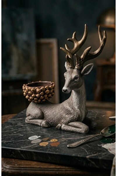 Happy Art Bohem Tarz Geyik Figürlü Sukulent Saksısı ve Mumluk