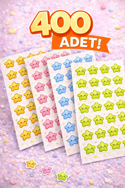 WALLHUMAN 400 Adet Yıldız Ödül Sticker Seti – Öğretmen ve Çocuklar İçin Motiv...