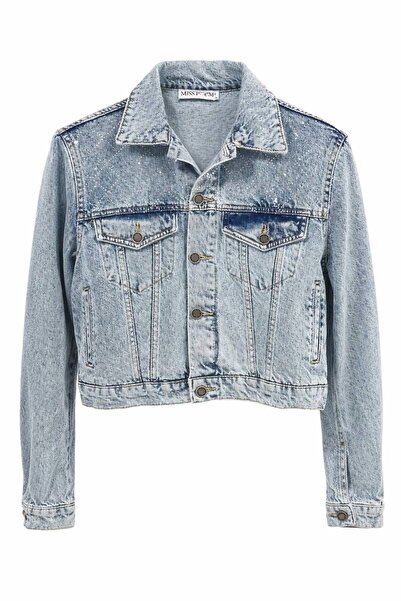 Miss Poem Jachetă de damă Blue Washed Stone crop Jean