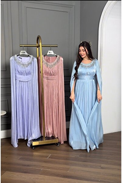 ٌRominz fashion فستان سهرة شيفون بليسيه بتطريز - شحن محلي سريع للمملكة.