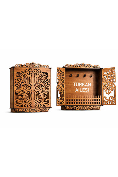 Syntra Lazer Kişiye Özel Kapaklı Ahşap Anahtar Dolabı – Aile İsmi Yazılı Deko...