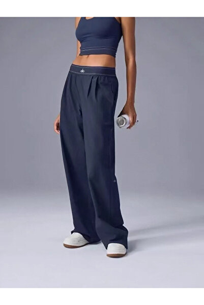 AIO High-Rise Logo Elastic Waist Yoga Pants - Women's Lightweight Wide-Leg At...