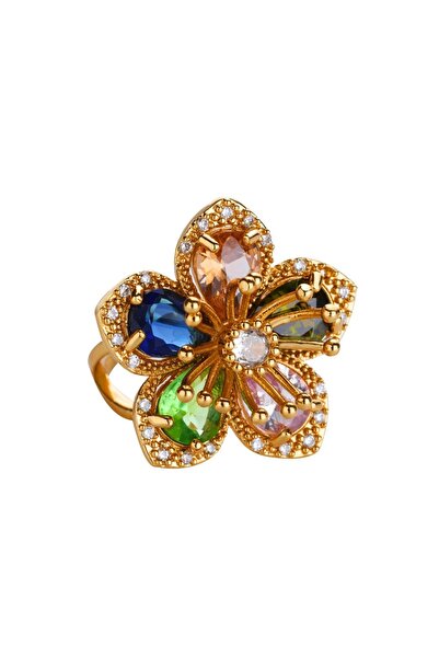 Choice6 5 Pink Zircon Flower Rings for Women Gold Color Stainless Steel Ring ...