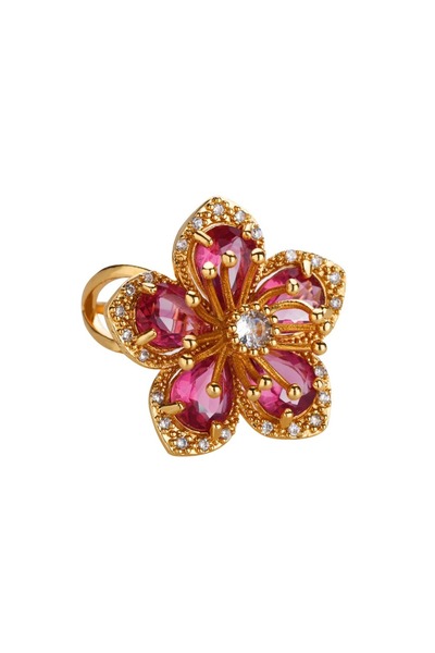 Choice4 1 Pink Zircon Flower Rings for Women Gold Color Stainless Steel Ring ...