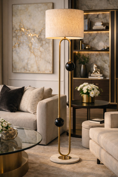Vinner Liora Gold Mermer Taban Modern Lambader 160 cm Siyah Küre Detaylı Salo...