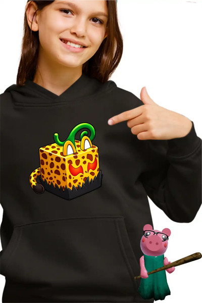 OEM Παιδικό Κορίτσι Blox Fruits Λεοπάρ Φούτερ με Κουκούλα Roblox Fruit με Κου...