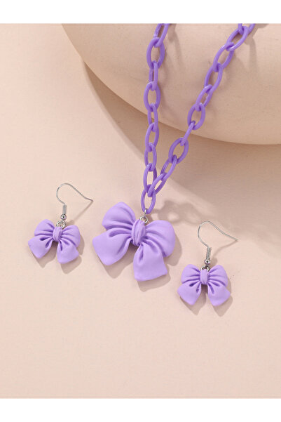Take Two By Styli Pack of 2 - Purple Bow Necklace and Earrings
