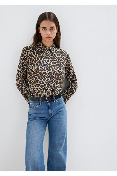 Mavi Baskılı Kahverengi Gömlek Loose Fit / Bol Rahat Kesim 1211512-91572