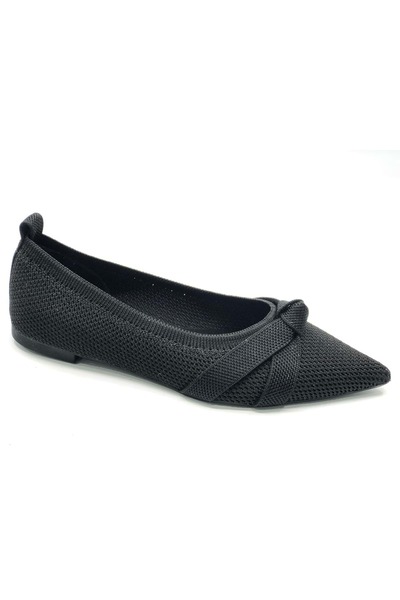 KCMN Feles Knitted Knotted Pointed Toe Women's Ballet Flats Shoes Black
