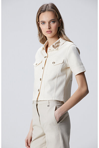 Network Naturel Yaka Taş Detaylı Denim Mont