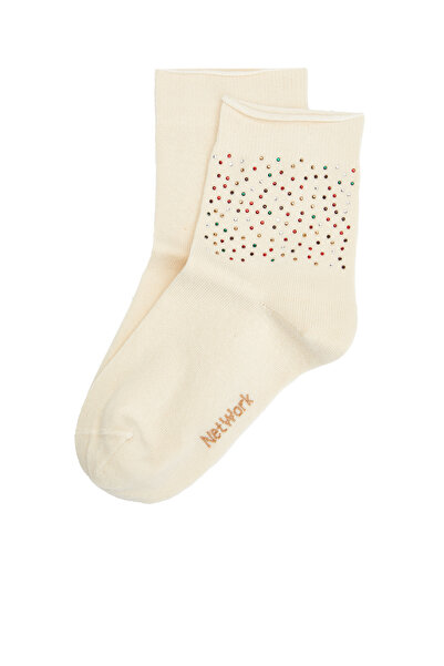 Network Kırık Beyaz Taşlı Kadın Çorap