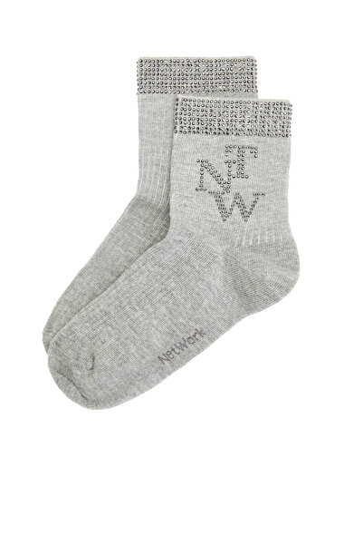 Network Gri Taşlı Kadın Çorap