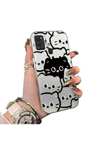 ucuc Samsung Galaxy A21S Uyumlu Sert Akrilik Arka Silikon Kenar Lens Koruma K...