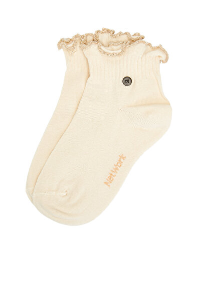 Network Kırık Beyaz Metal Logolu Kadın Çorap