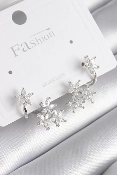 Skygo Brass Silver Color Zircon Cubic Zirconia Flower Design Women's Earrings...