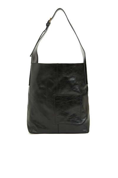 George Hogg Siyah Cep Detaylı Kadın Deri Çanta