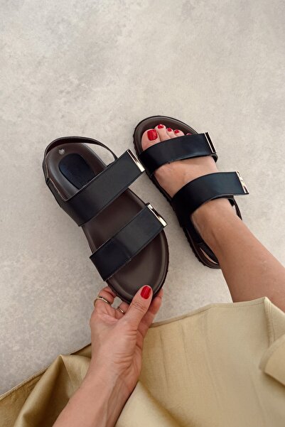 nope21shoess Titan Black Genuine Leather Sandals