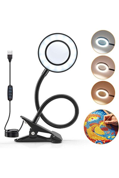 Arabest عدسة مكبرة بإضاءة 10x مع مشبك، مصباح مكتب قابل لتعديل السطوع بثلاثة أ...