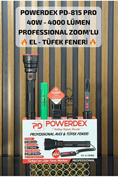 powerdex PD-815 Pro 40W & 4000 Lümen Professional Zoom’lu El & Tüfek Feneri