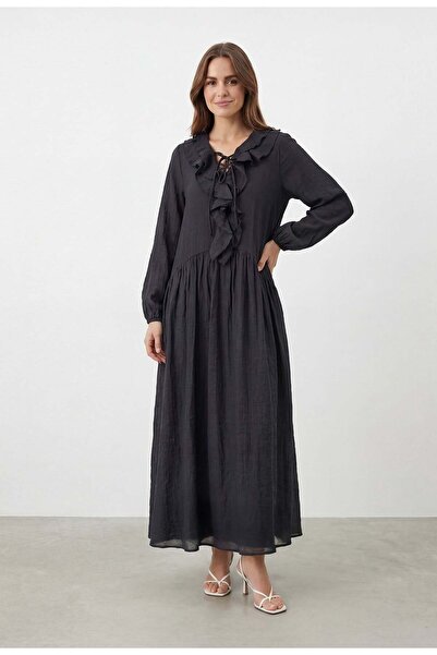 Soul Women's Collar Ruffle and Lace Detailed Eyelet Embroidery Dress – 32487E...