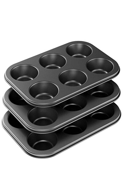Arabest 3-Pack Non-Stick Muffin Pans, Carbon Steel Cupcake Baking Set, 6-Cup ...