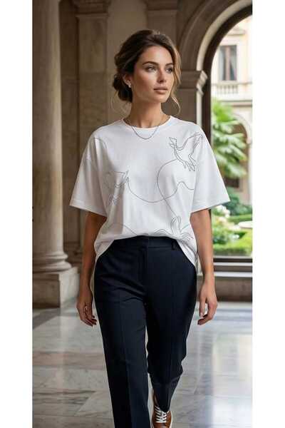 PAZEN MODA Stone Embellished Tee Shirt