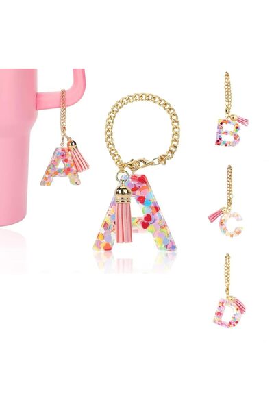 Arabest 4 قطع من إكسسوارات حروف الزينة لكوب ستانلي، سلسلة مفاتيح لطيفة بحرف أ...