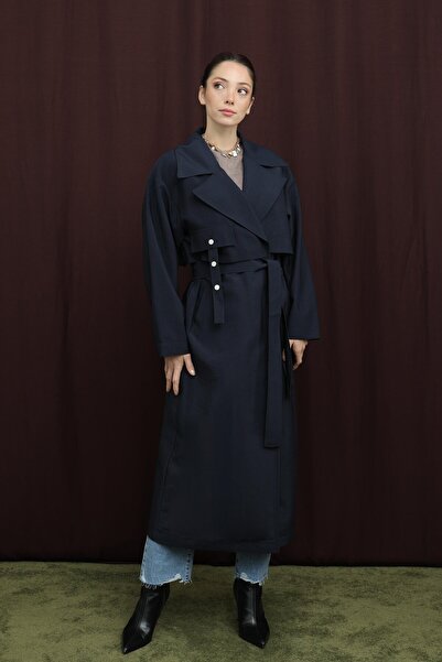 Puane Γυναικεία καμπαρντίνα με λεπτομέρεια κάλυψης τσέπης και ζώνη