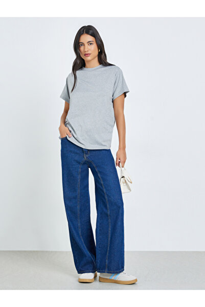 Styli Grey Floral Graphic Print Round Neck T-Shirt