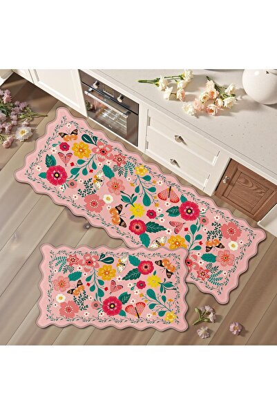 Arabest سجادتان للمطبخ بحواف مزخرفة، مضادتان للإجهاد، مقاومة للماء، مانع للان...