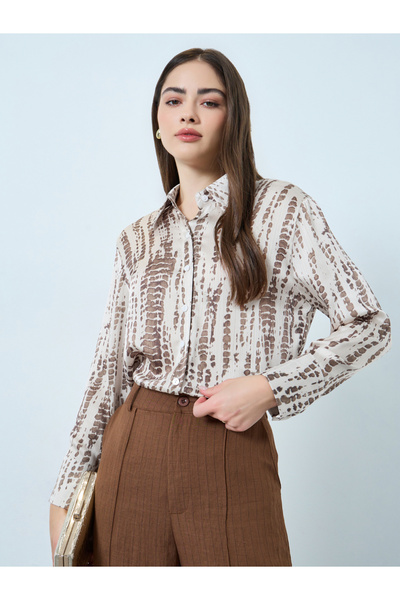 Styli White Abstract Print Long Sleeve Shirt