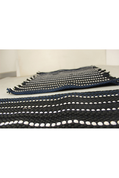 Space Kilim Desenli Minder - Siyah Beyaz Lacivert (3'lü Takım)