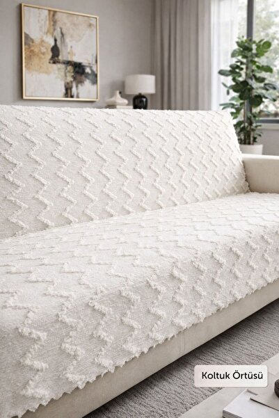 miar home perde tekstil %100 Pamuk Koltuk Örtüsü Ekru– Oturma ve Sırt Kısmını...