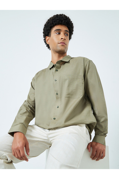 Styli Men Olive Cotton Relaxed Fit Casual Shirt