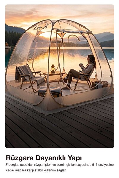 Nurcamp 3-4 Kişilik Panoramik Şeffaf Kamp Çadırı 350*350*205CM