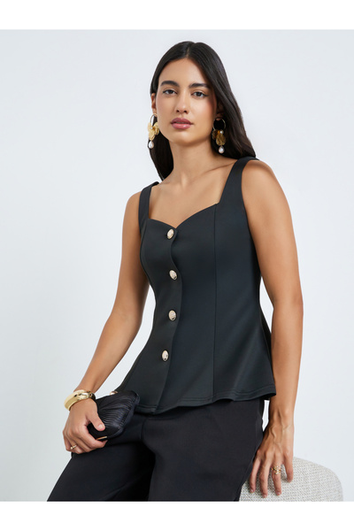 Styli Black Sleeveless Peplum Top