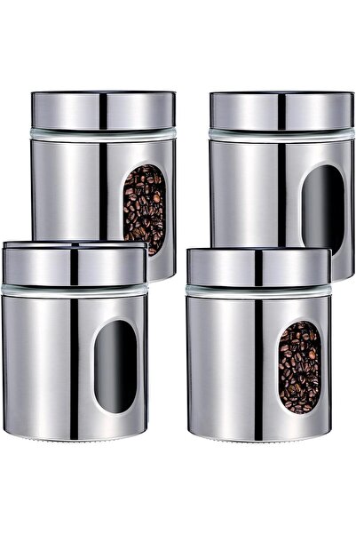 Arabest 4-Piece Kitchen Canister Set, 20oz Stainless Steel Glass Jars with Ai...