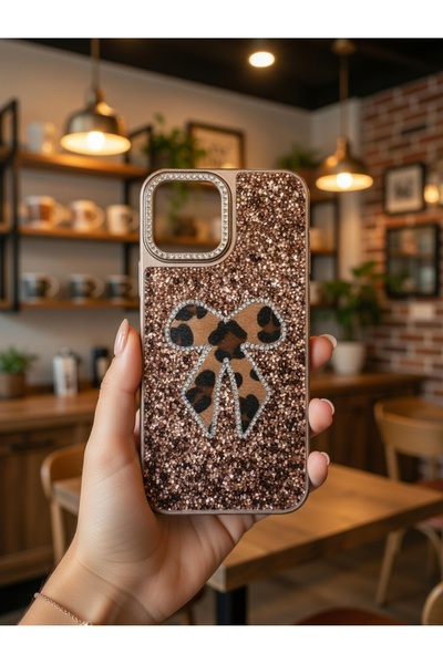 KumOziShop iPhone 12 PROMAX Uyumlu Fiyonklu Taşlı Simli Kılıf