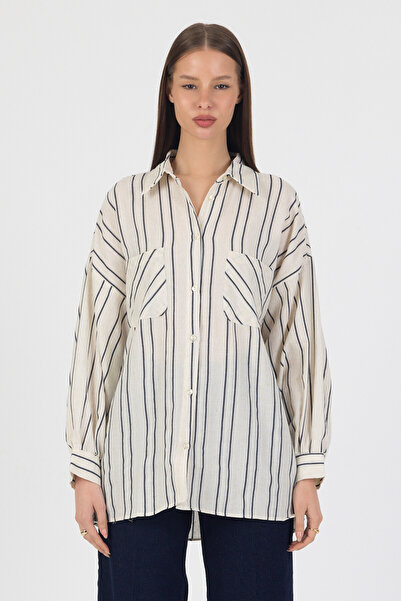 ABOUT US Cotton Mixed Relaxed Fit Striped Shirt # 34138-5