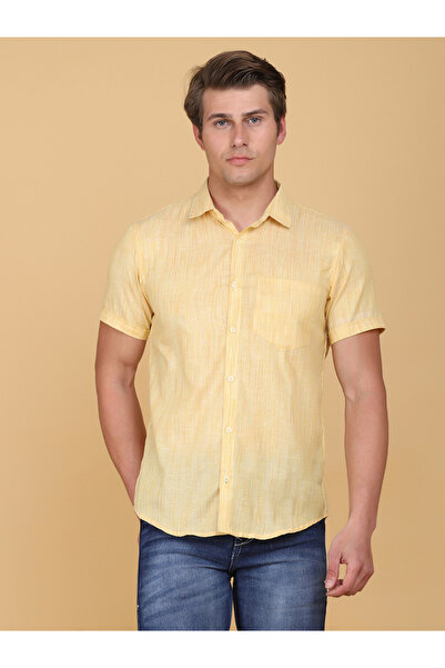 TAHVO By Styli Men Yellow Linen Look Short Sleeve Shirt
