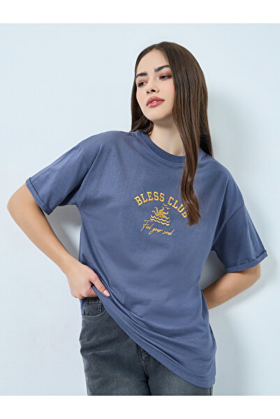 Styli Blue Oversized Cotton T-Shirt