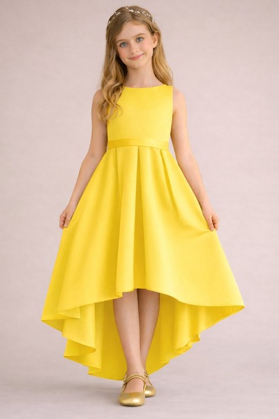 NSMLİFE Fusta asimetrică galbenă pentru fete, cu detalii, simplă și elegantă,...