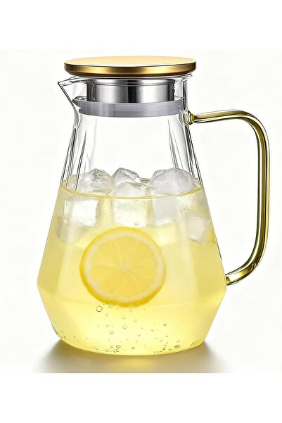 Arabest 2L Glass Pitcher with Lid, Hot Cold Beverage Jug with Handle, Heat Re...
