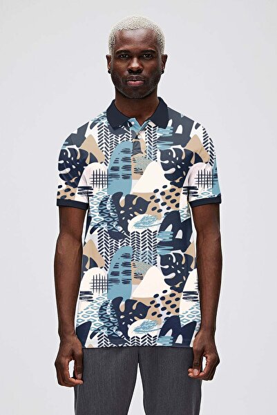 Bad Bear تي شيرت بوتا باللون الأزرق الداكن بياقة بولو للرجال مطبوع