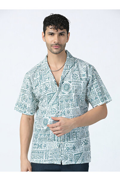 TAHVO By Styli Men Green All Over Print Casual Shirt